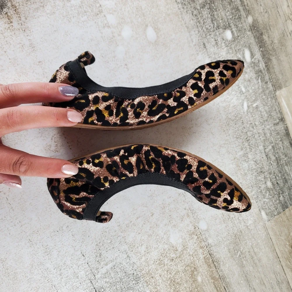 Yosi Samra Miss Samara Womens Glitter Ballet Flat Sz 3 Leopard Print Slip On